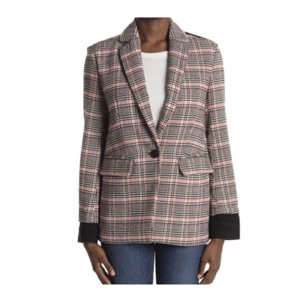 Ella Moss Woman's Pink & Black Plaid Blazer with Black Denim Combo Size XL